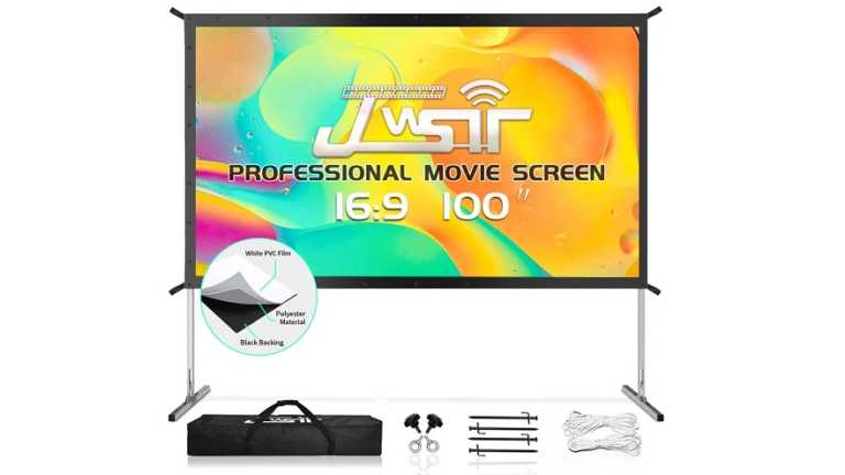 JWST 100′′ 4K HD projector screen with stand review