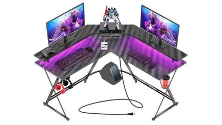 Seven Warrior gaming desk 50.4 with LED strip & power outlets L-shaped computer corner desk review